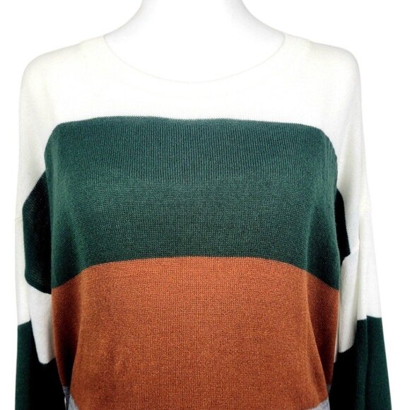 Women's 1X SHEIN Plus Striped Colorblock Casual Long Sleeve Crewneck Pullover - Picture 2 of 12